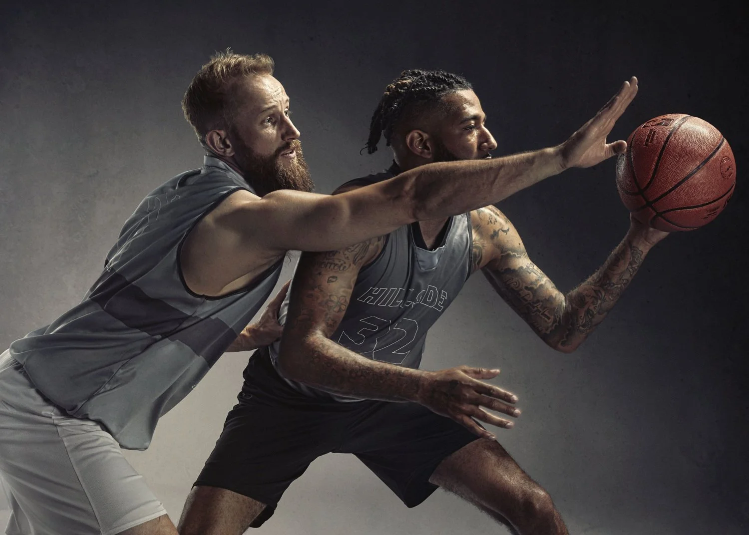 advertising photographer Jon Enoch captures this sports photo of two basketball players in action