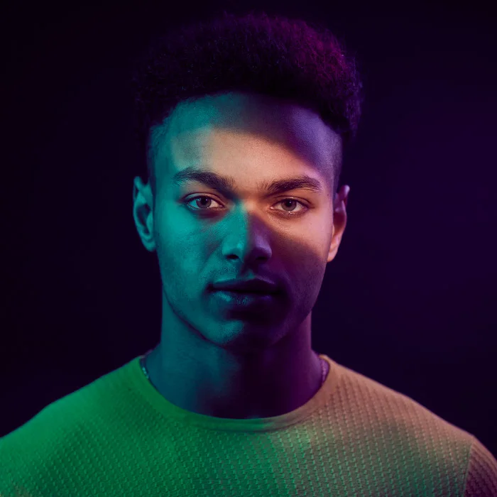 colourful studio portrait using gels by photographer Jon Enoch