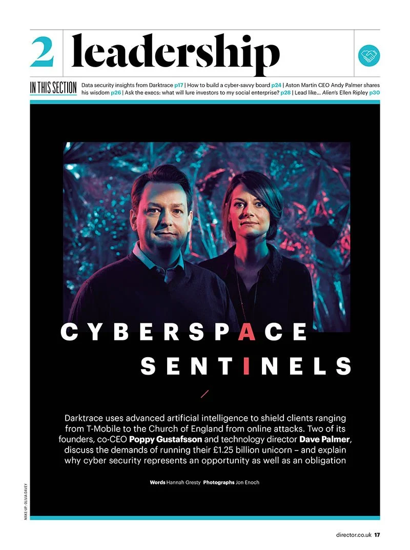 Poppy Gustafsson and Dave Palmer of Darktrace in this studio portrait by Jon Enoch