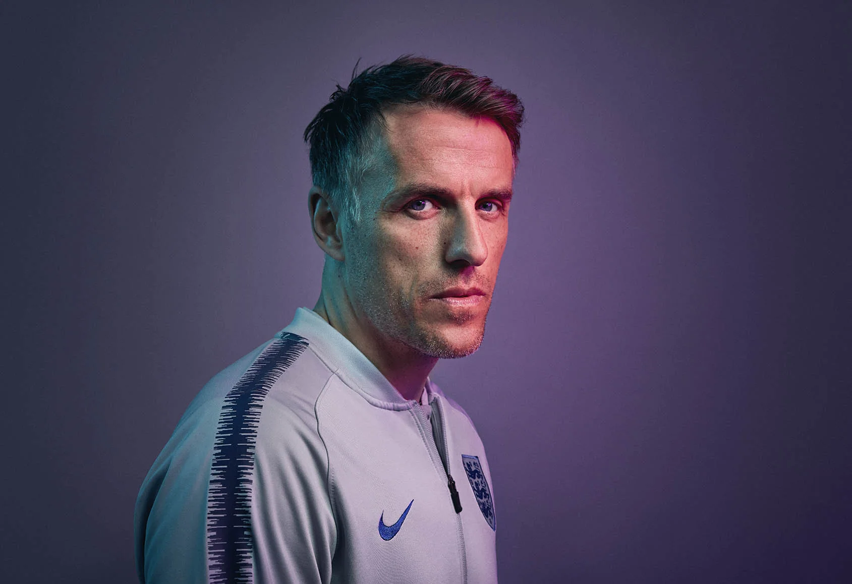 A sports portrait of Phil Neville, former footballer, manager and pundit by photographer Jon Enoch