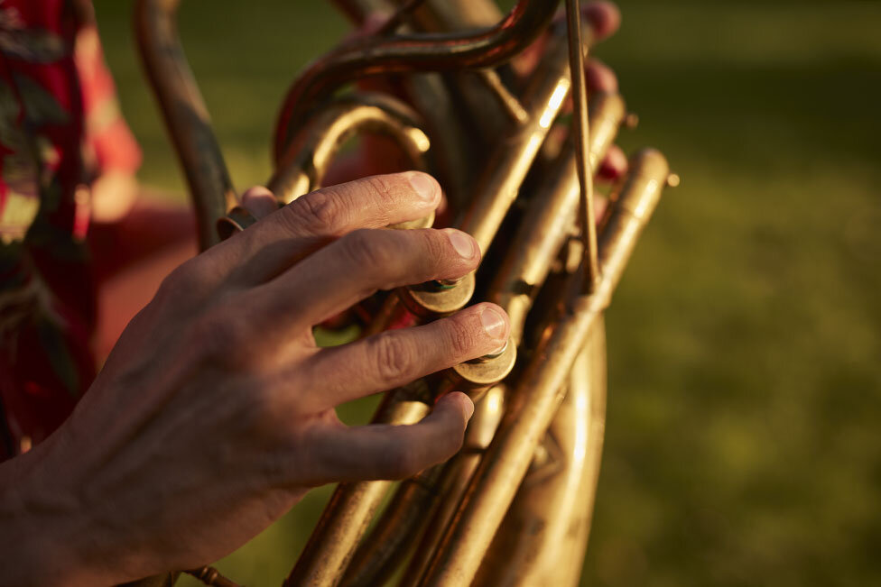  Rehearsal Room by Jon Enoch. Pictured: Bruce Stevens and his Sousaphone in Oval, London.  