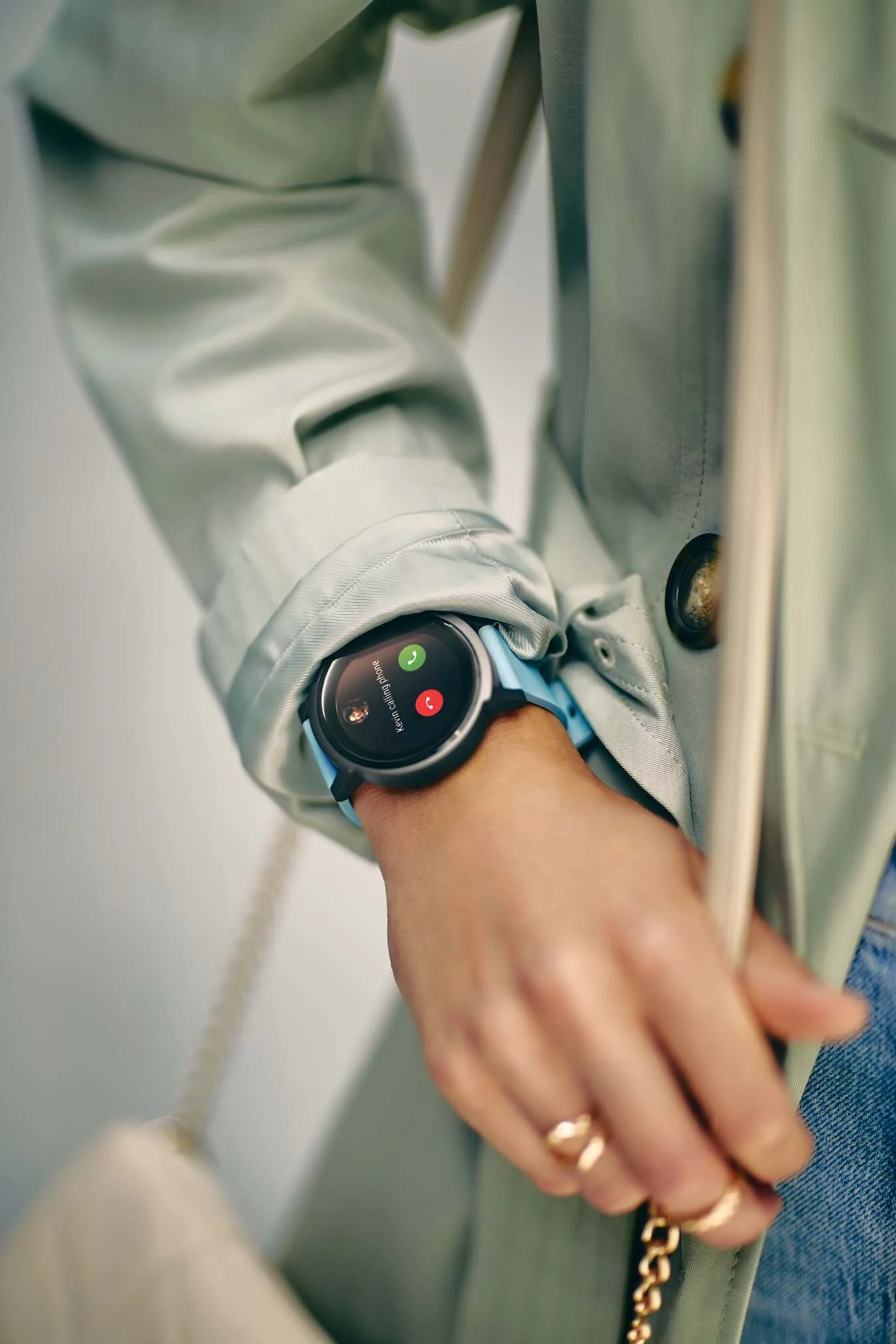 A smartwatch on a women wrist .Lifestyle image by Jon Enoch.