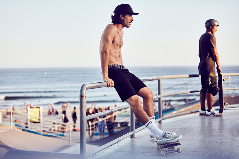 A skater on the beach in Bondi.
