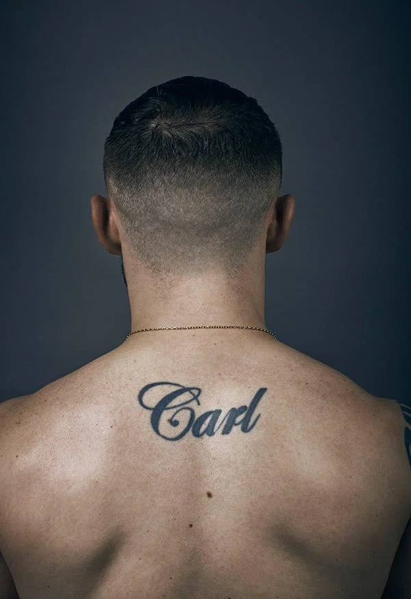 The tattoo on the the back of Carl Frampton, British Boxer, photographed by sports and lifestyle photographer Jon Enoch