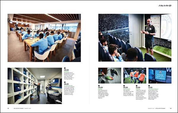 Players eat lunch in this image from a Day in the life series at Manchester City Football Clubs youth Academy by sports advertising photographer Jon Enoch.