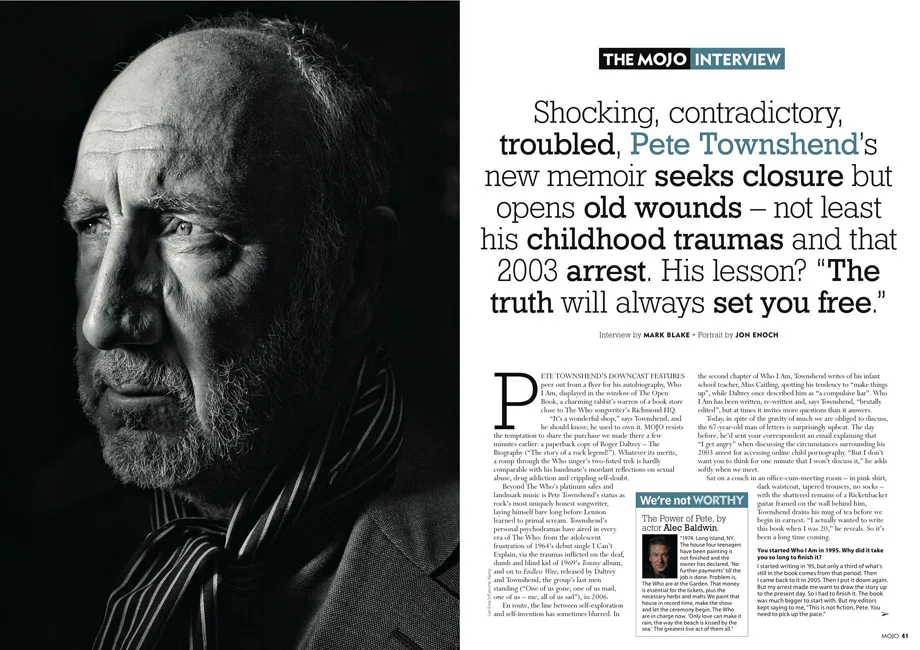 Portrait photographer Jon Enoch's image of rocker Pete Townshend in mojo magazine.
