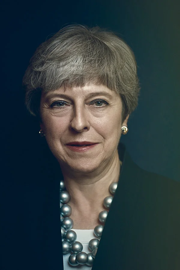 Prime Minister Theresa May pictured in her office in Ten Downing Street. Images by portrait photographer Jon Enoch.