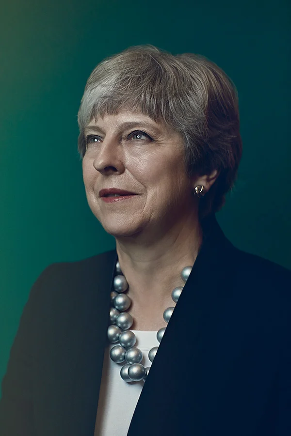 Prime Minister Theresa May pictured in her office in Ten Downing Street. Images by portrait photographer Jon Enoch.