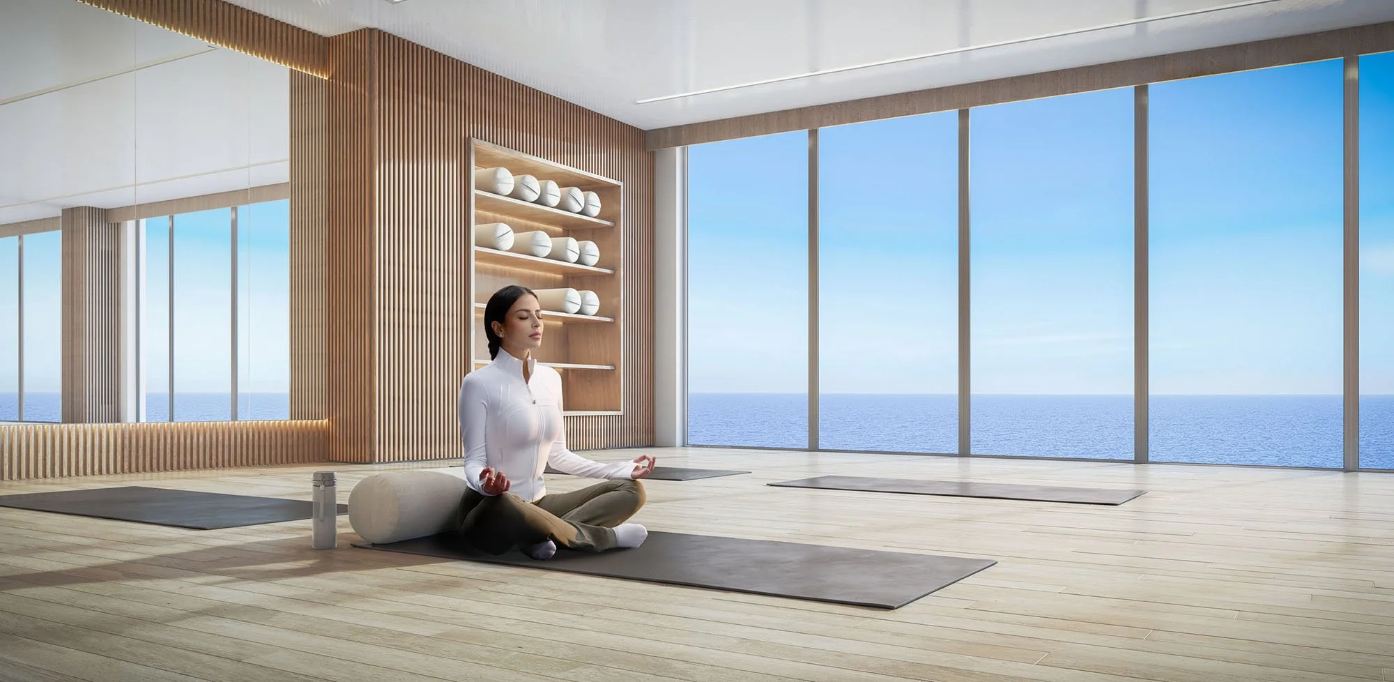 Saudia Arabia personality Lama Alakeel sits, eyes closed in a yoga pose in this image taken by Jon Enoch for Saudi Arabia's NHC.