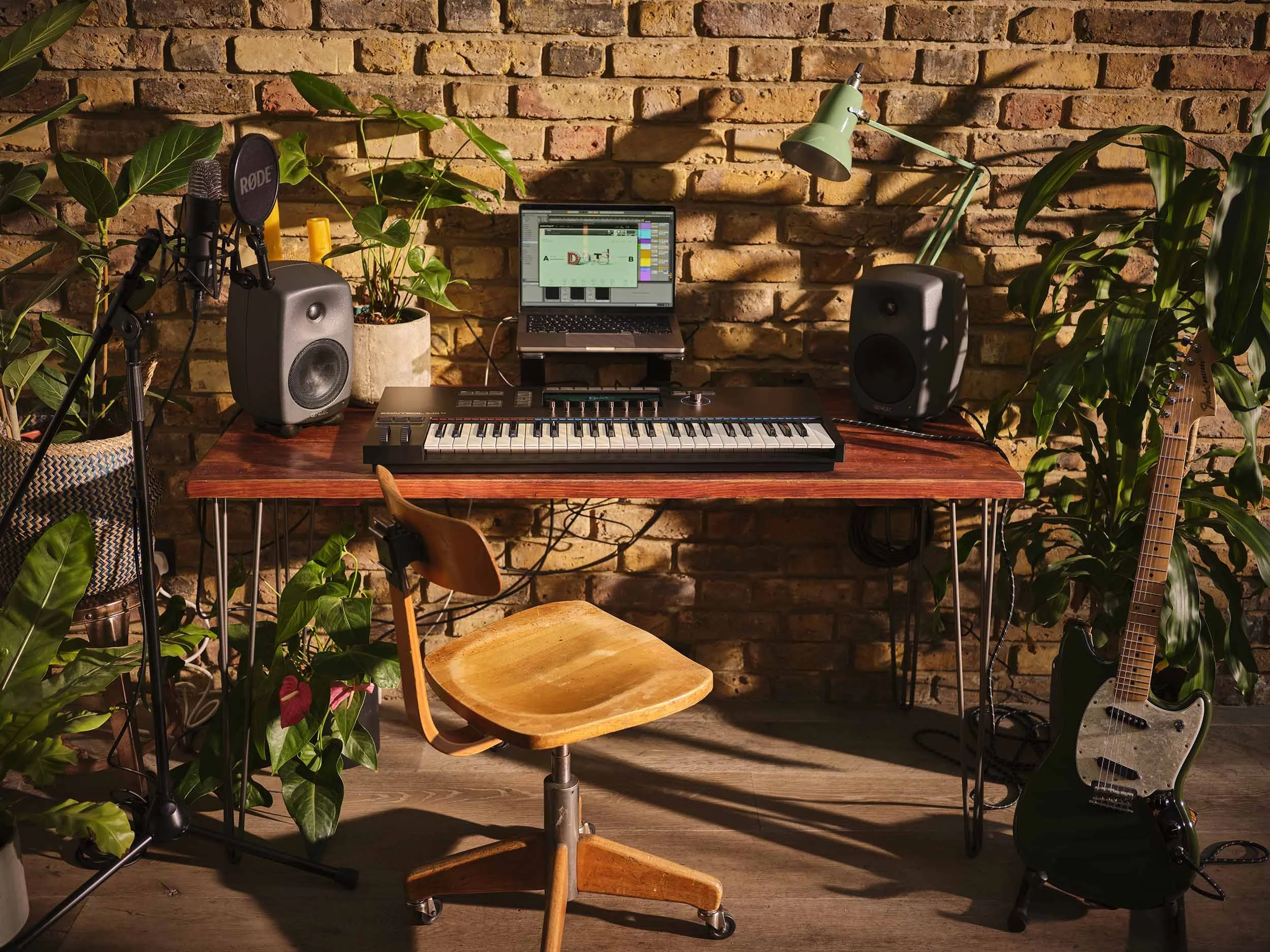 Lifestyle image by Jon Enoch of a home set up of  Native Instruments software and hardware which are used for music production, sound design, performance and DJing