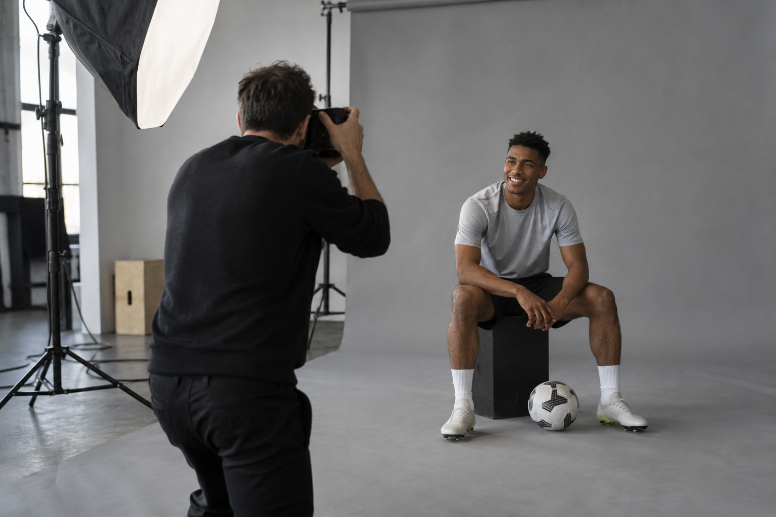 Generated placeholder: photographer working on a studio sports portrait session