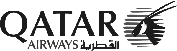 Qatar Airways logo with text and emblem of a stylized oryx head