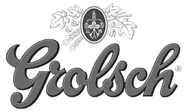 Grolsch logo with decorative floral emblem above the brand name.