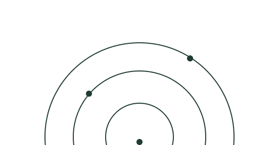 Diagramm mit konzentrischen Kreisen und einer Markierung auf einem schwarzen Hintergrund.