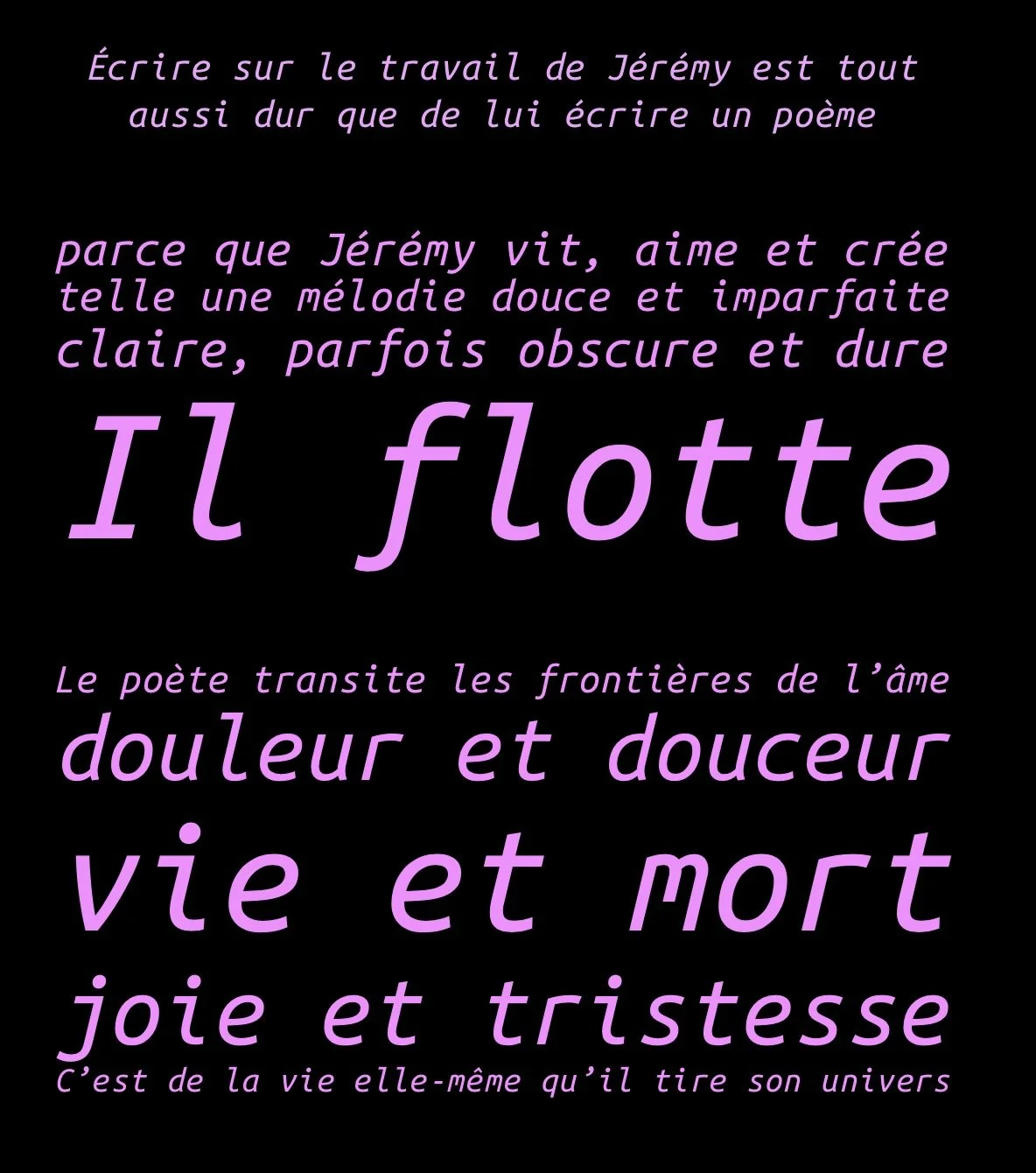 J&rsquo;suis en train de fabriquer mon site web et j&rsquo;ai demand&eacute; &agrave; mon amie @nicole_m_ortega.1 si elle &eacute;tait d&rsquo;acc de m&rsquo;&eacute;crire un texte. 

Ce po&egrave;me m&rsquo;a tant &eacute;mu que j&rsquo;avais envie 