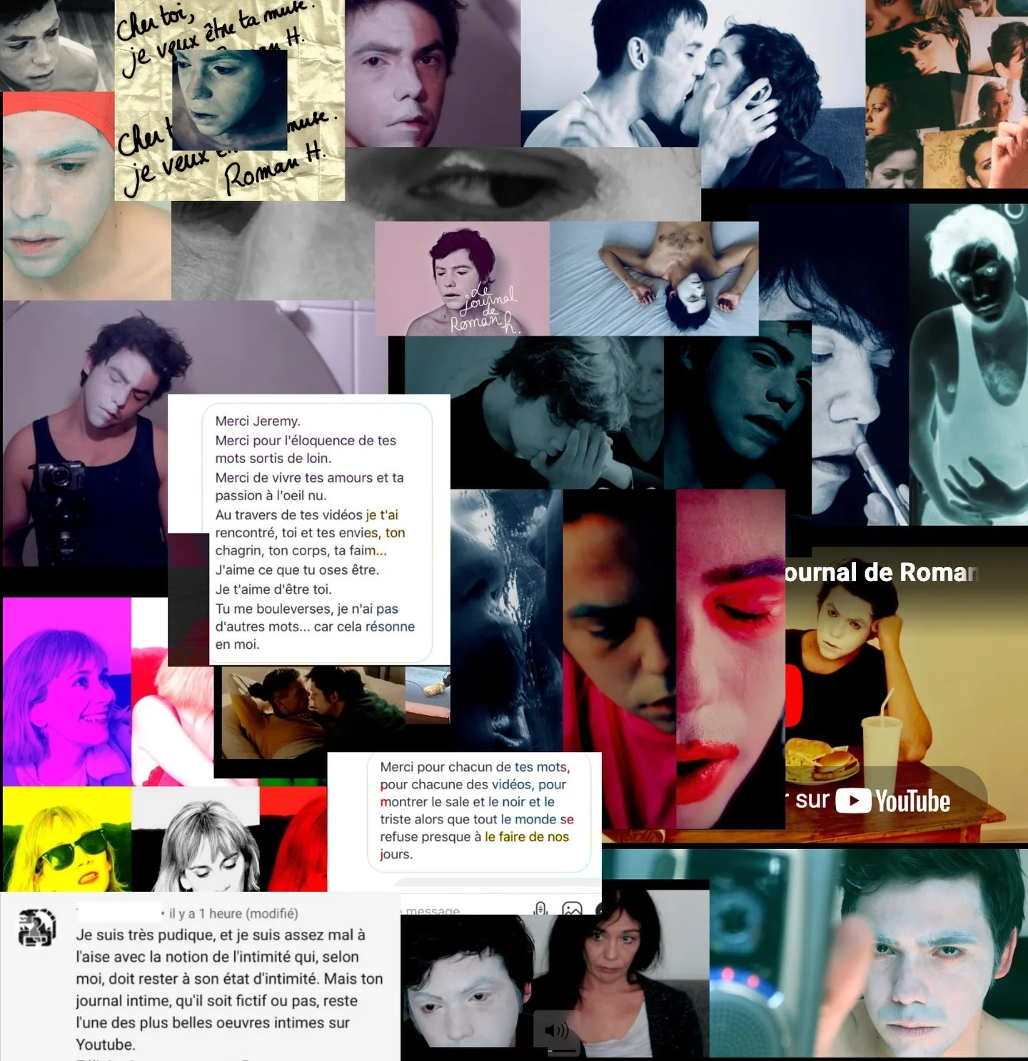 Entre 2017 et 2024, j&rsquo;ai cr&eacute;&eacute; un personnage au masque blanc : Roman H.

&Agrave; travers lui, j&rsquo;ai tenu un journal vid&eacute;o &mdash; intime, fragment&eacute;, performatif &mdash; diffus&eacute; sur YouTube sous le titre &