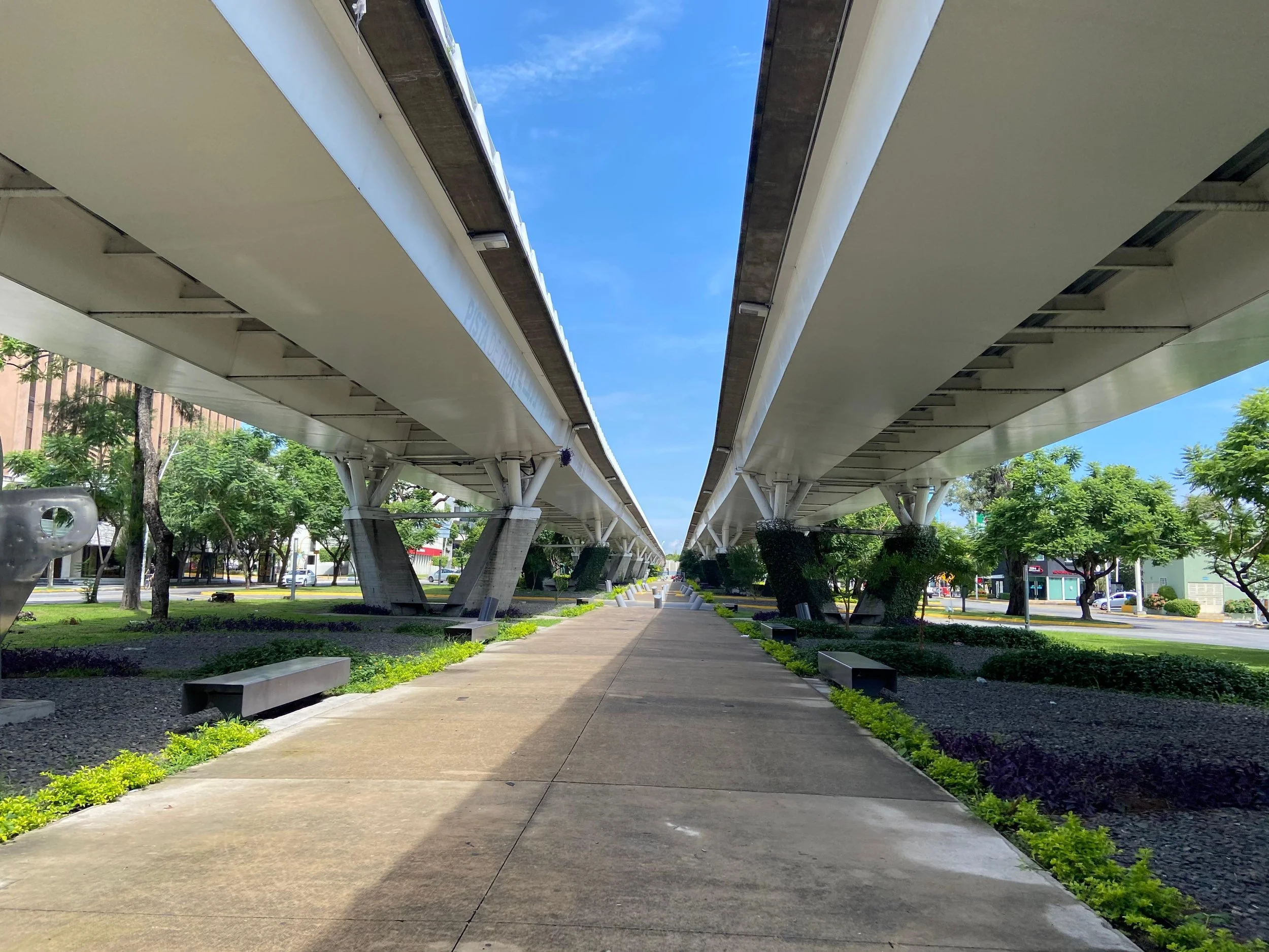 view under the bridge "Matute Remus" a modern emblem of the city created just for vehicles to transit