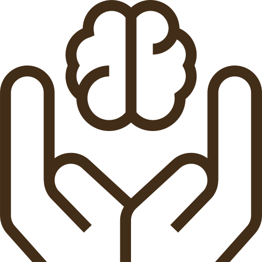 Symbol eines Gehirns in einer geöffneten Hand, symbolisiert Schutz und Unterstützung für das Gehirn.