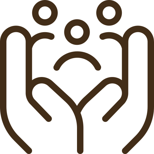 Symbol von Personen, umgeben von zwei Händen