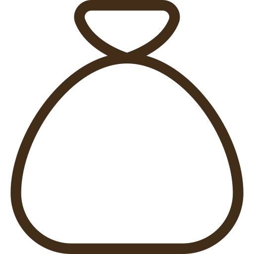 Ein symbolischer Beutel oder Geschenkbeutel in einer vereinfachten, linienartigen Illustration.