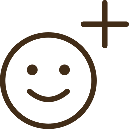 Ein lachendes Smiley-Gesicht mit einem Pluszeichen darüber.