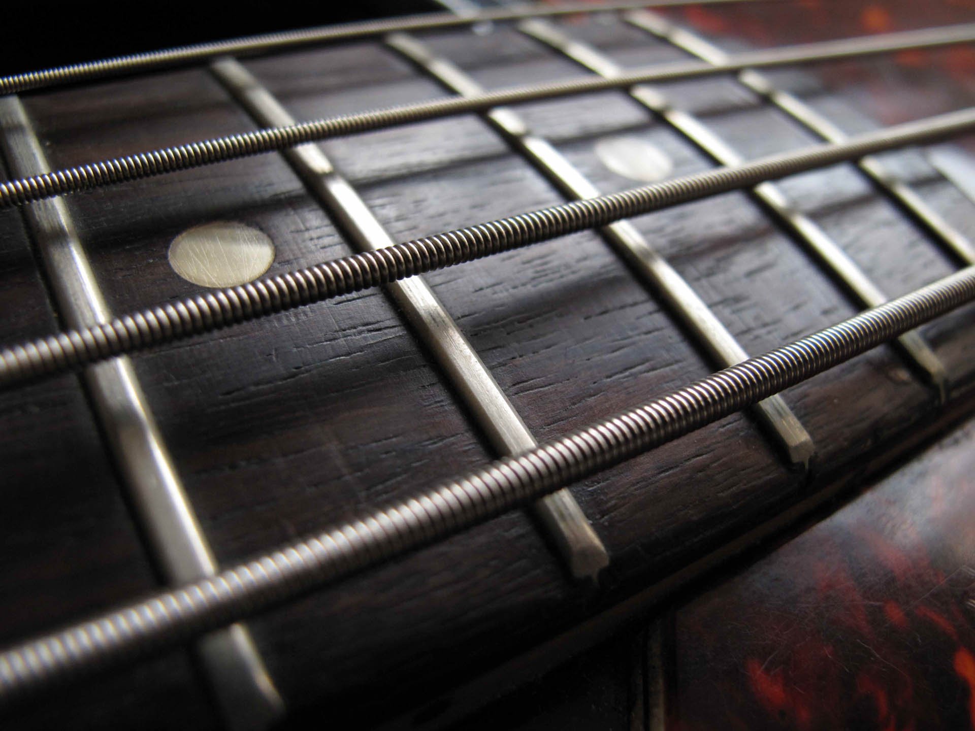 The fretboard of my 1970 Fender Precision bass guitar