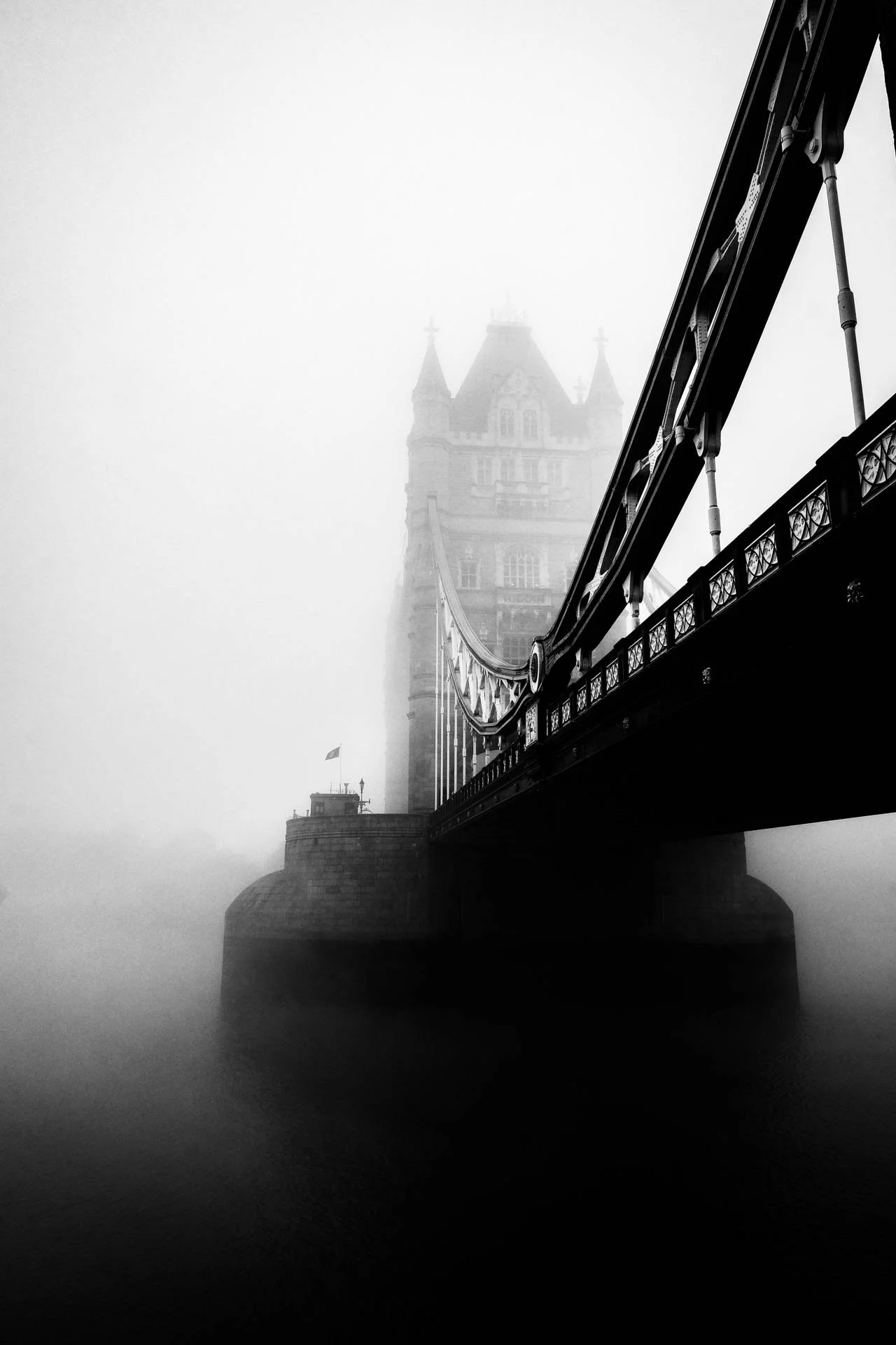 Foggy London day with Tower Bridge.