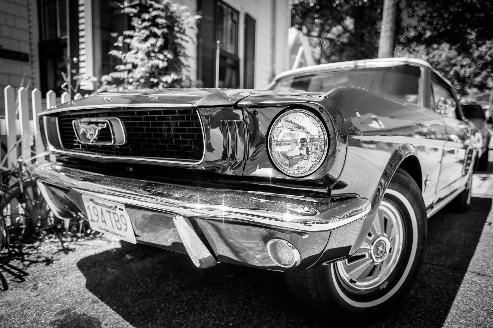 A vintage Mustang parked up in Provincetown, Cape Cod, Massachusetts.