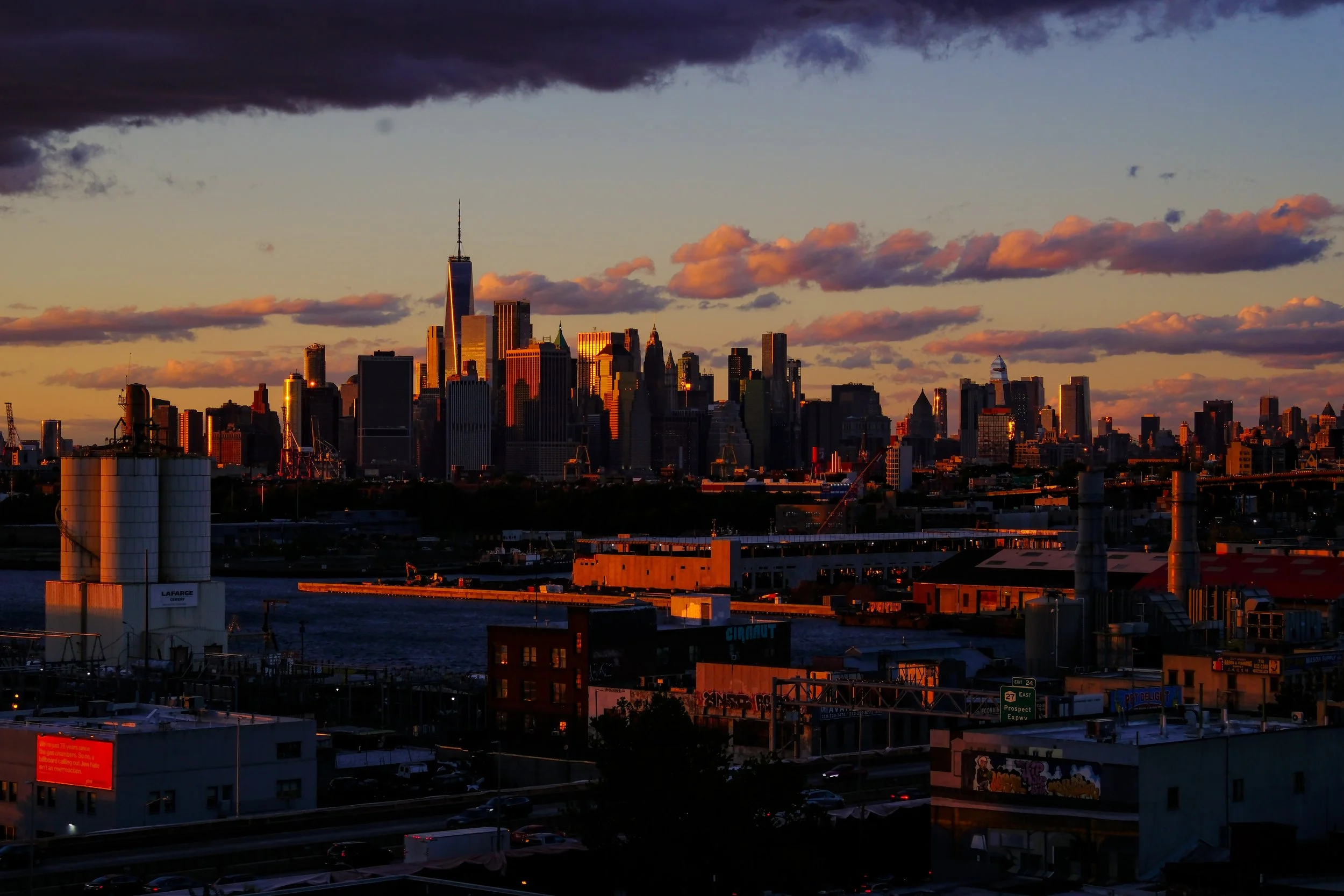 Manhattan skyline at sunset taken from Brooklyn