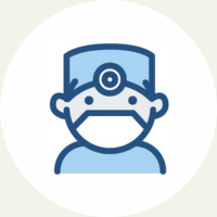 Cartoon illustration of a doctor wearing a face mask and a head mirror.