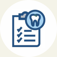 Icon of a dental health report with a tooth symbol and checkmark list