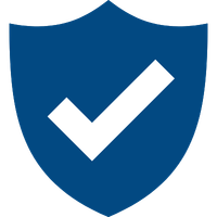Blue shield with a white checkmark inside.