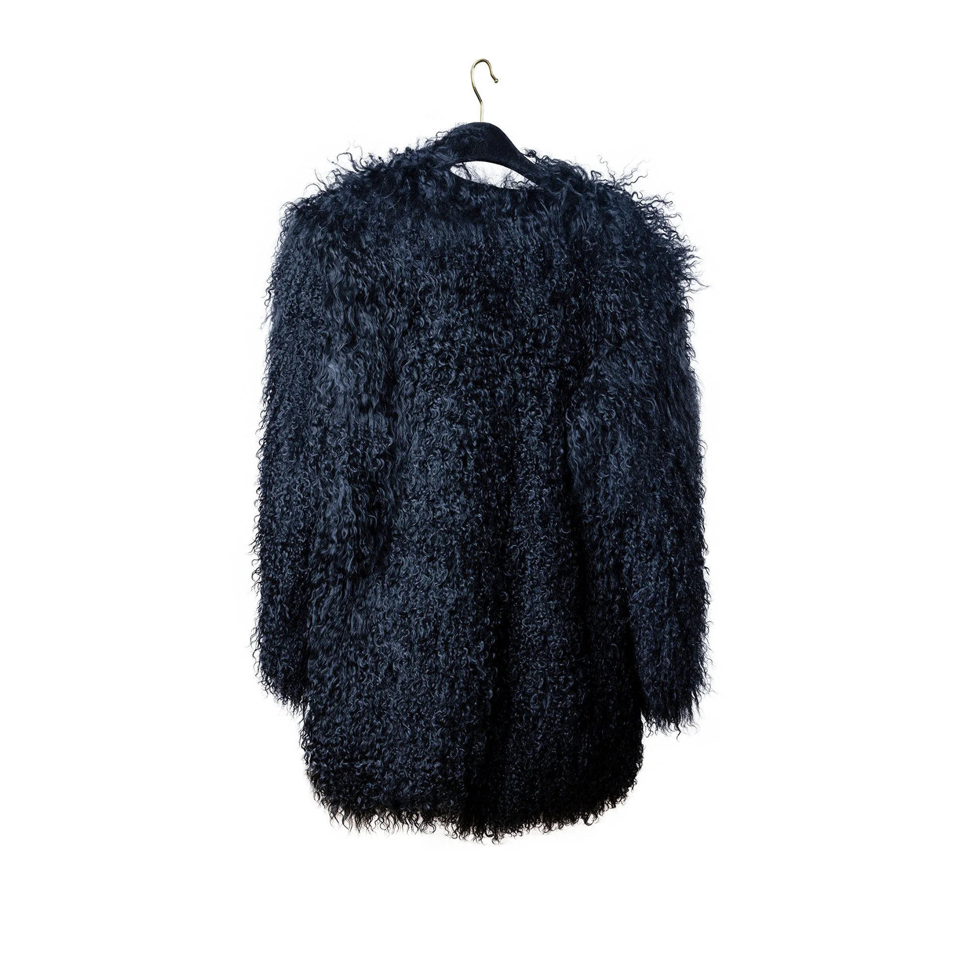 Black Mongolian Fur Coat (Mid Length)