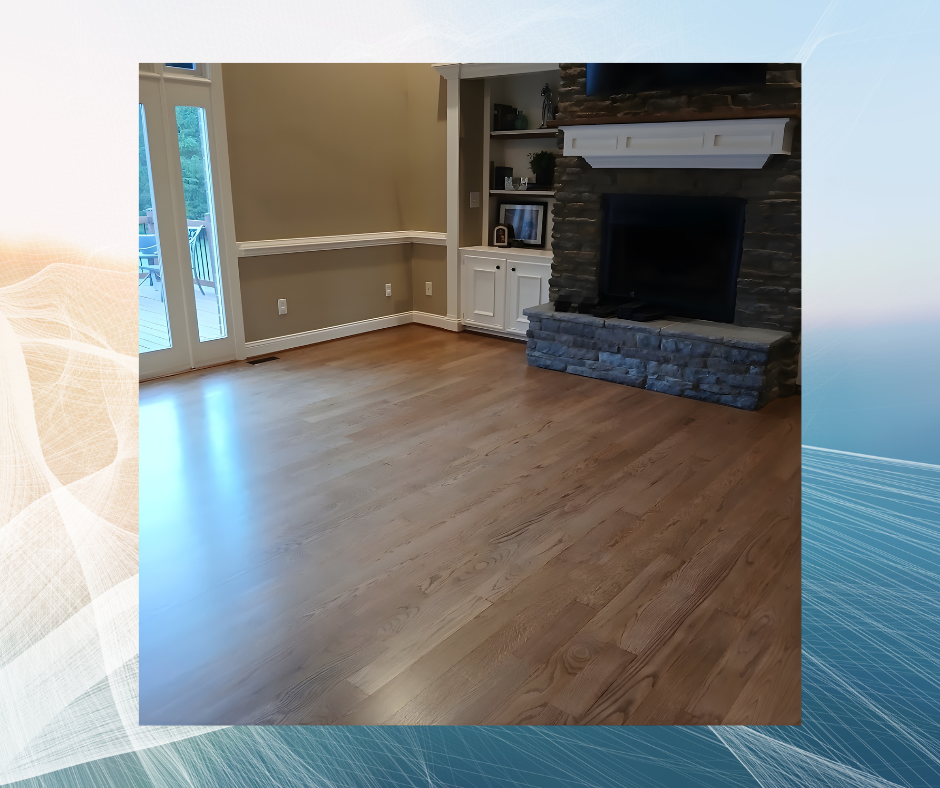 Refinished 1,000 sq ft white oak solid wood.
