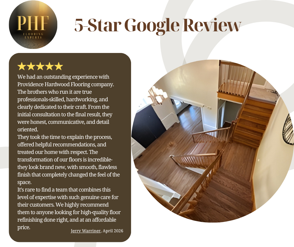 Hand sanded, refinished stairs and handrails by providence hardwood flooring