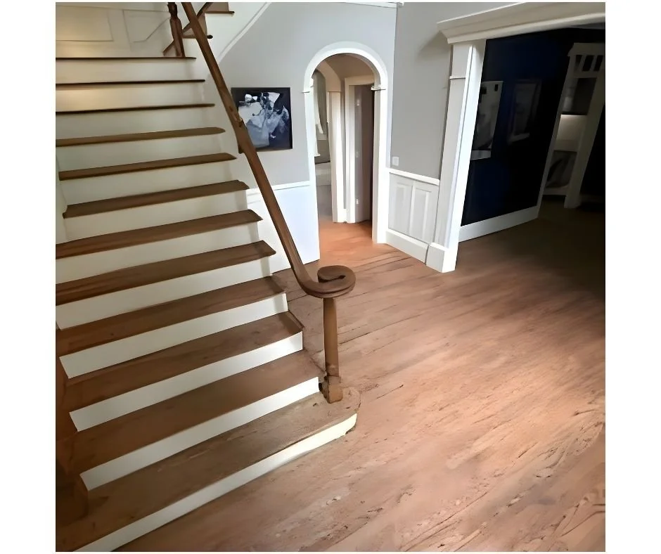 Hardwood floor refinishing project from red oak to special walnut stain