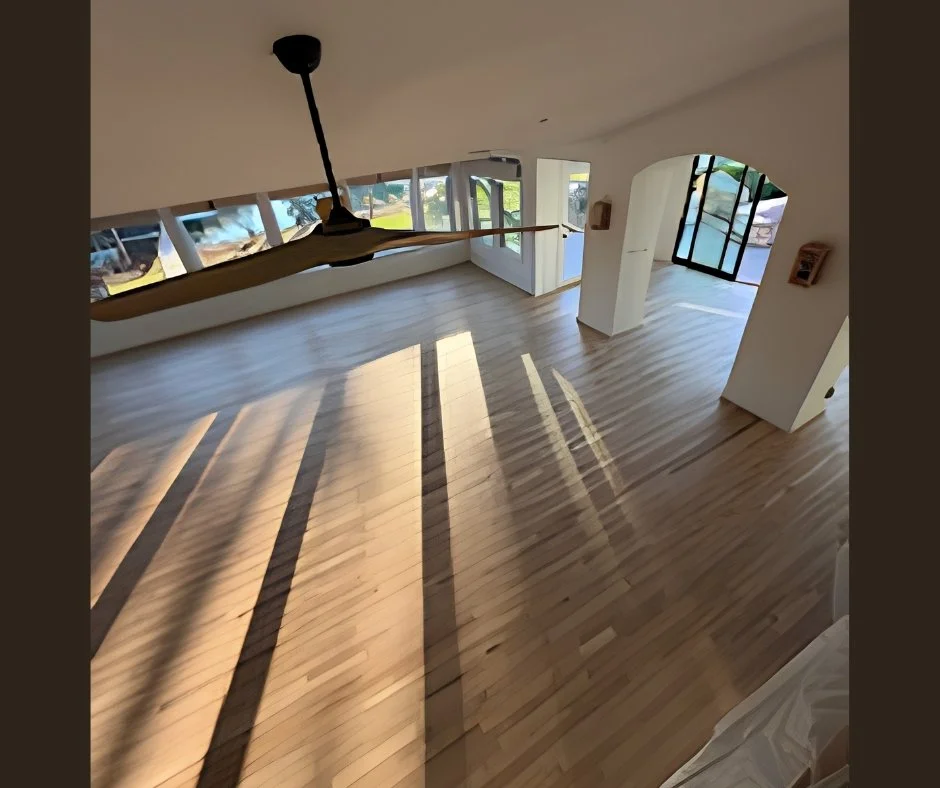 hardwood floor installation in Norwood, NC. 2.25" white oak , sanded and finished with a Bona waterbase finish
