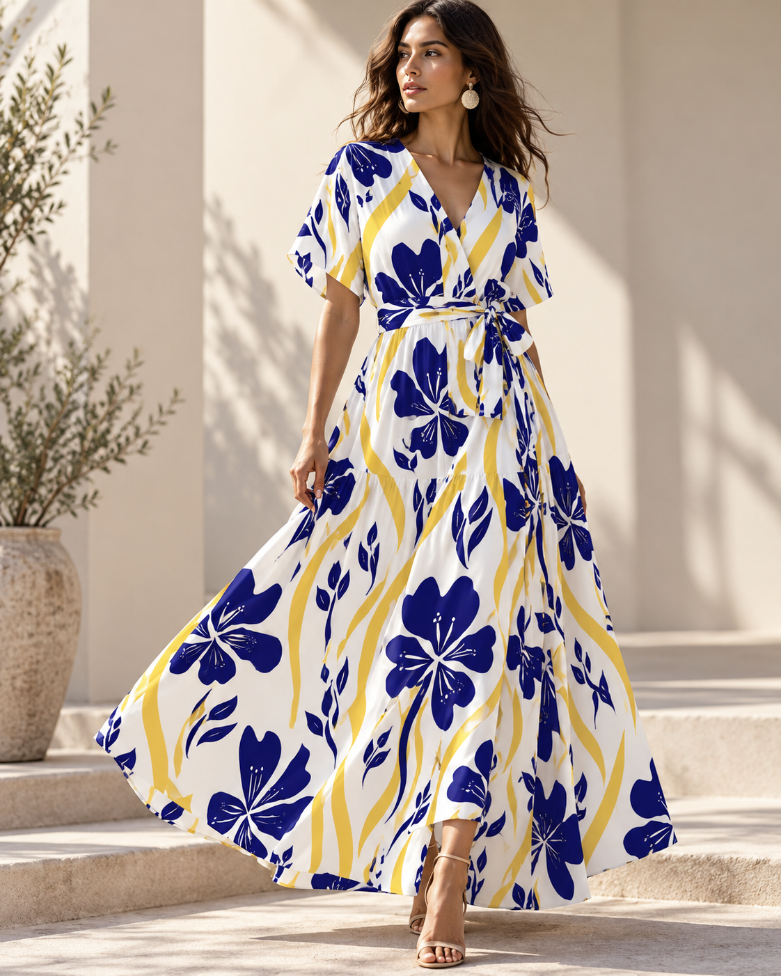 Vibrant blue, yellow and white floral surface pattern featuring bold hand-drawn flowers, organic leaves and flowing botanical forms. This expressive painterly design combines striking colour and contemporary botanical charm, making it ideal for fabri
