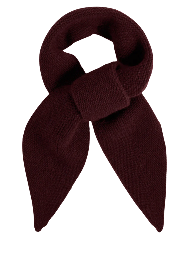 Rise & Fall - Finest Cashmere Ribbed Micro Bandana. A pure cashmere micro bandana with teardrop-point ends, easy to knot at the front, side, or back for added warmth without bulk.