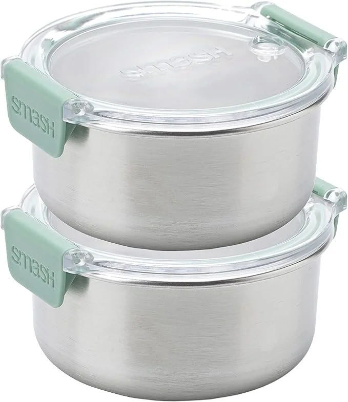 Smash Microwave Safe Stainless Steel Snack Pots 200 ML 2 Pk Sage. Great for nuts, berries or other healthy snacks on the go.