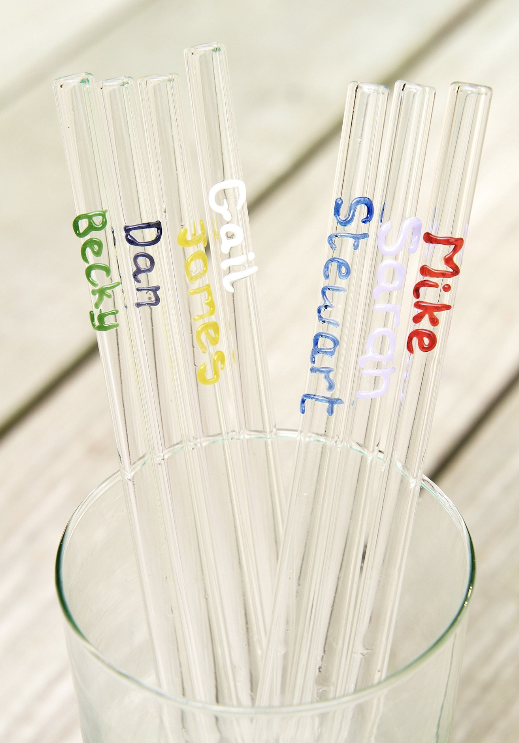 Personalised Reusable Glass Drinking Straw. Personalise your reusable glass straw! Glass is chemically inert. It doesn't leech into your drink nor does it take on the flavour over time. 