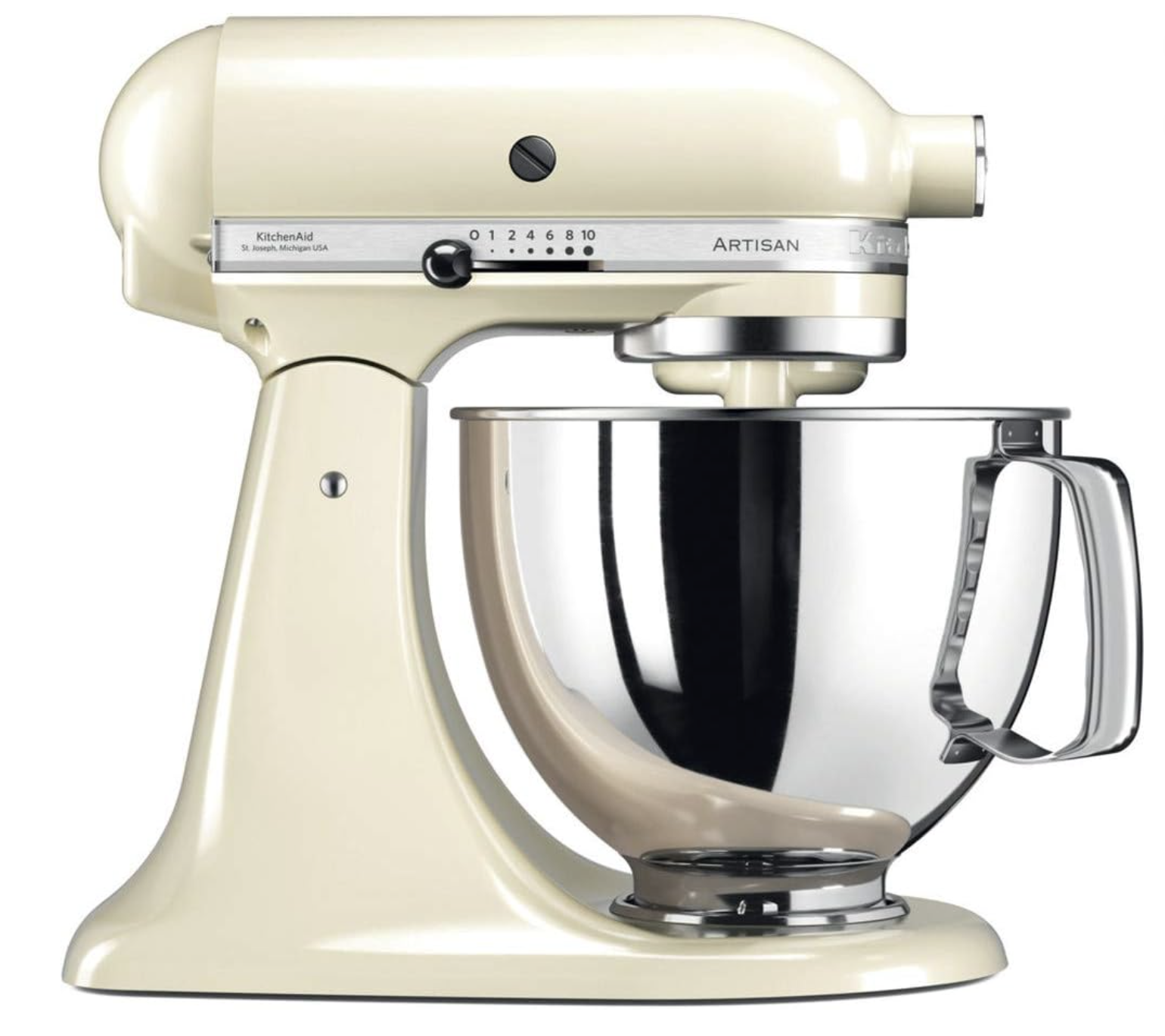 KitchenAid – 4.8 Litre Artisan Mixer
A workhorse that lives on the counter for good reason. With ten speeds and a tough metal build, it handles everything from bread dough to cake batters with ease. Supplied with essential attachments and built to la