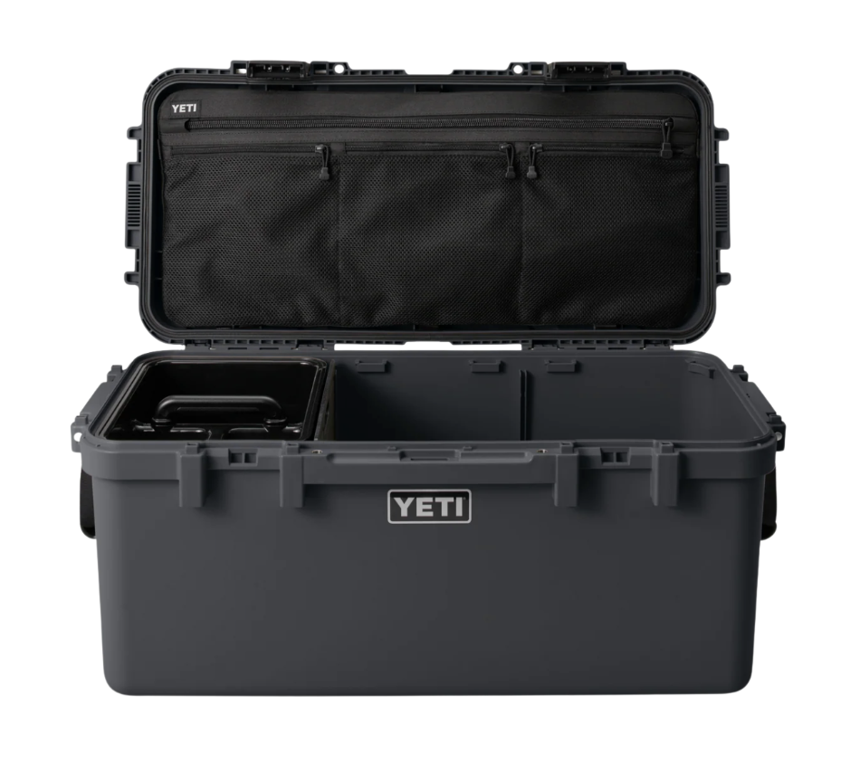 YETI — Gear Case. Dustproof, waterproof, and virtually indestructible. Features a removable cargo tray, divider, and stackable design. Ideal as a camp pantry, camera case, or tackle box.