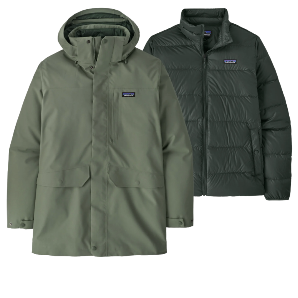 Patagonia — Tres 3-in-1 Parka
A waterproof/breathable shell, insulated jacket, and insulated parka in one. Made from 100% recycled polyester and insulated with 700-fill recycled down.