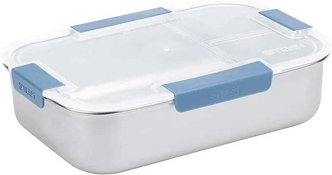 Smash - Stainless Steel Bento Lunch Box, 3 Compartments 1300ml. Microwave and oven safe (remove lid first). Air tight and leak proof.