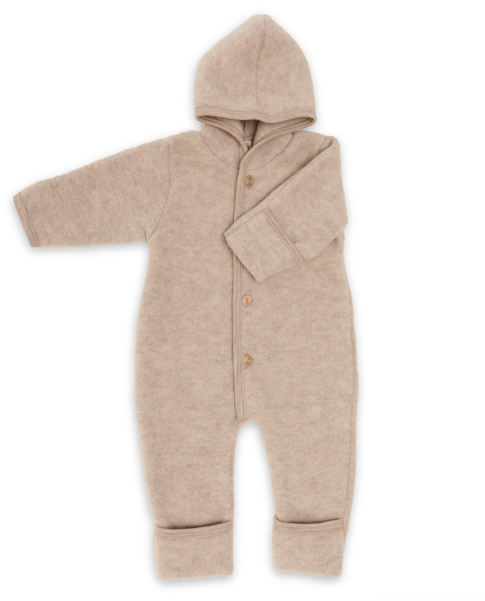 Engel - Merino Wool Fleece Snugglesuit. This soft snugglesuit will keep your little one cosy and warm, whatever the weather. The hood fits well. The cuffs can be folded over at the arms and at the ankles too - so it can grow as your baby grows. Ideal