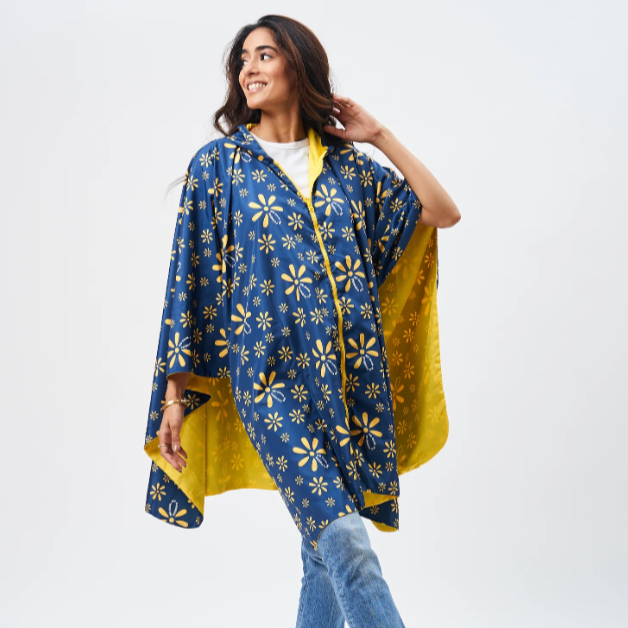 Woman modeling AR Poncho's Jasmine Poncho