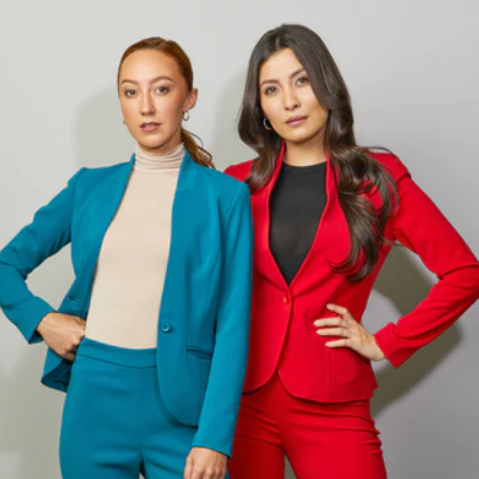 2 models wearing lcassics business suits designed and sold by Nora Gardner Inc