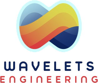 Logo with stylized wave design in blue, yellow, orange, and dark blue, with the text 'WAVELETS ENGINEERING' underneath