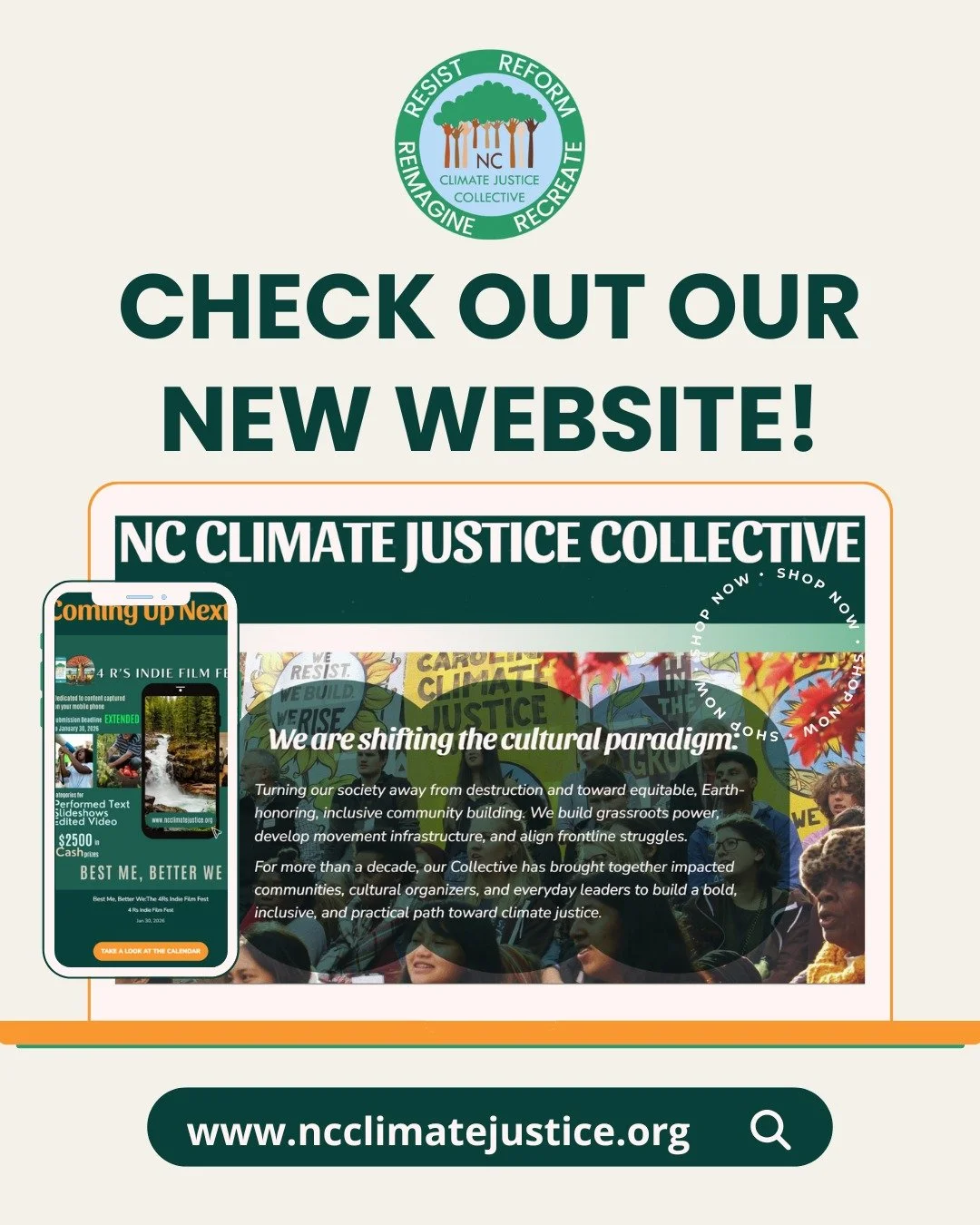 Check out our new site! We&rsquo;re excited to bring you the same community-building and cultural organizing supports for Climate Justice with a brand new look. The 4Rs that guide our work&ndash;#Reform, #Resist, #ReImagine, and #ReCreate&ndash;mean 